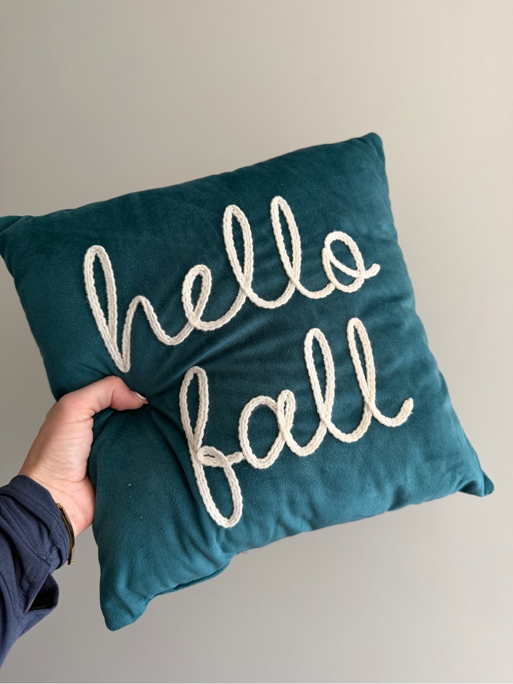 Teal Velvet "Hello Fall" Decorative Accent Pillow 🍂